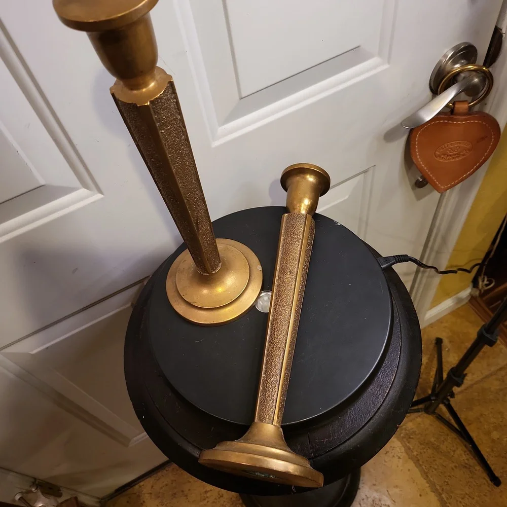 Antique Pair of Bronze Cast Embossed Candle Holder Candle Sticks 12" - Picture 9 of 11